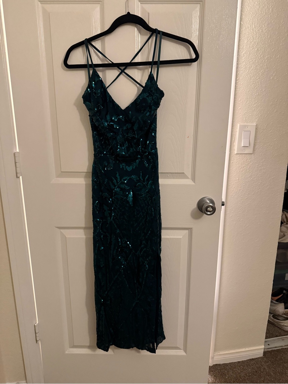 Emerald Green Sequin Strappy Evening Gown